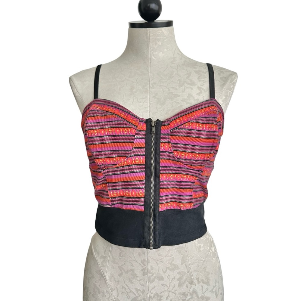 Material Girl Crop Bustier Top Zipper Striped Size Large